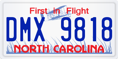 NC license plate DMX9818
