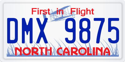 NC license plate DMX9875