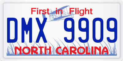 NC license plate DMX9909