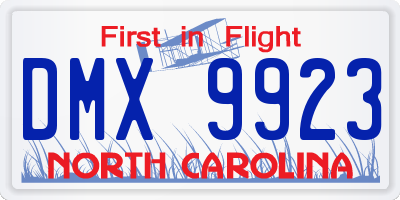 NC license plate DMX9923