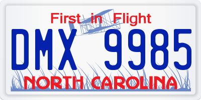 NC license plate DMX9985