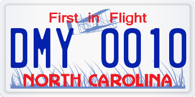 NC license plate DMY0010