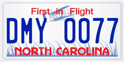 NC license plate DMY0077