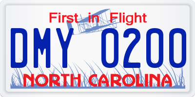 NC license plate DMY0200
