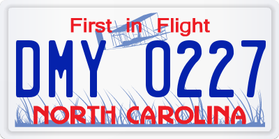 NC license plate DMY0227