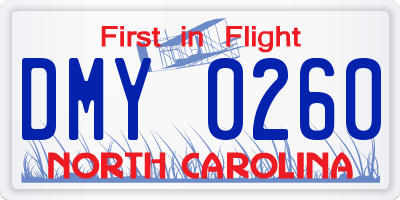 NC license plate DMY0260