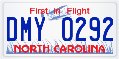 NC license plate DMY0292