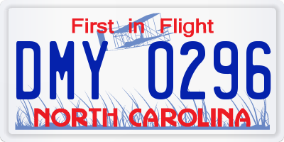 NC license plate DMY0296
