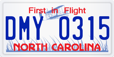 NC license plate DMY0315