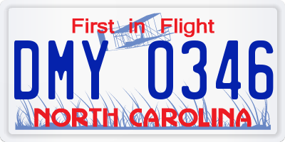 NC license plate DMY0346