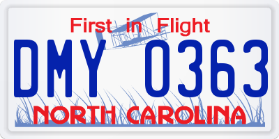 NC license plate DMY0363