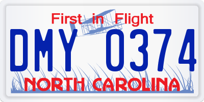 NC license plate DMY0374