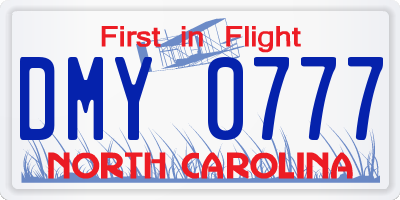 NC license plate DMY0777