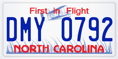NC license plate DMY0792