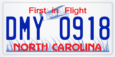 NC license plate DMY0918