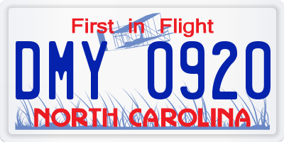 NC license plate DMY0920