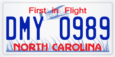 NC license plate DMY0989
