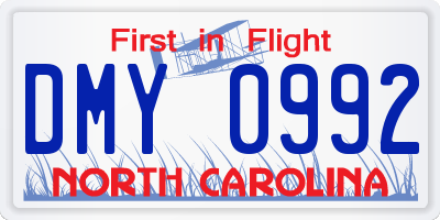 NC license plate DMY0992