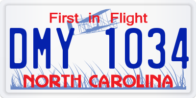 NC license plate DMY1034