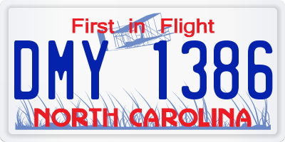 NC license plate DMY1386
