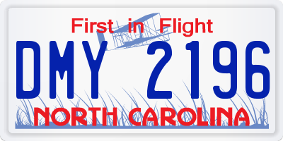 NC license plate DMY2196