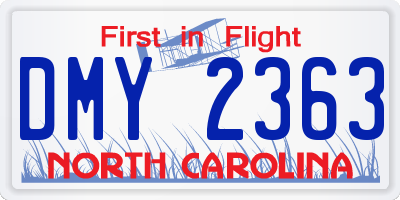 NC license plate DMY2363