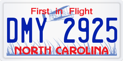 NC license plate DMY2925