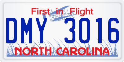 NC license plate DMY3016