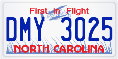 NC license plate DMY3025