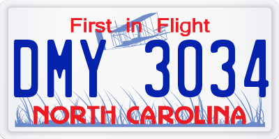NC license plate DMY3034
