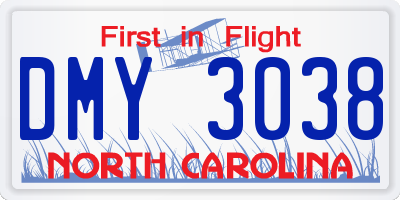 NC license plate DMY3038