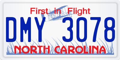 NC license plate DMY3078