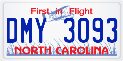 NC license plate DMY3093