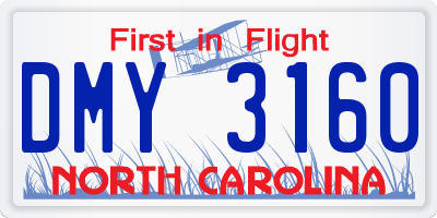 NC license plate DMY3160