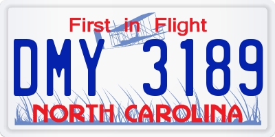 NC license plate DMY3189