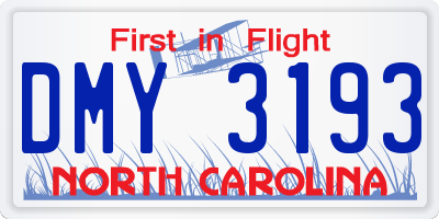 NC license plate DMY3193