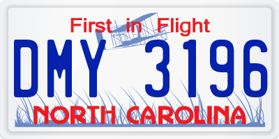 NC license plate DMY3196