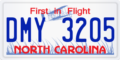 NC license plate DMY3205