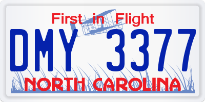 NC license plate DMY3377