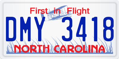NC license plate DMY3418
