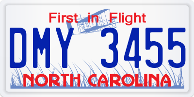 NC license plate DMY3455