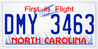 NC license plate DMY3463