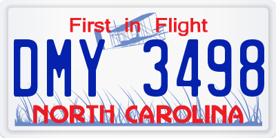 NC license plate DMY3498