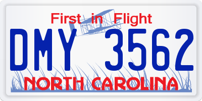 NC license plate DMY3562