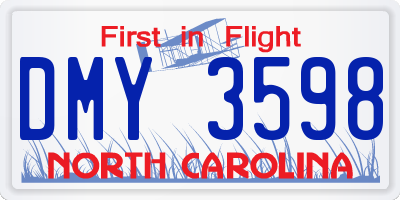 NC license plate DMY3598