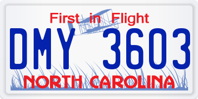 NC license plate DMY3603