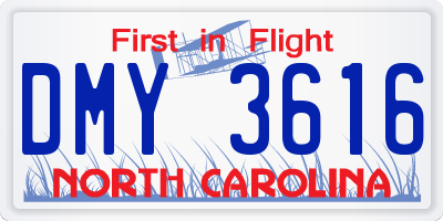 NC license plate DMY3616