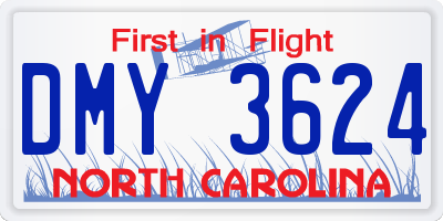 NC license plate DMY3624