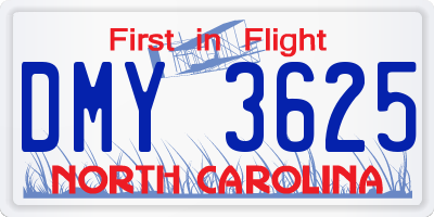 NC license plate DMY3625