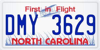 NC license plate DMY3629